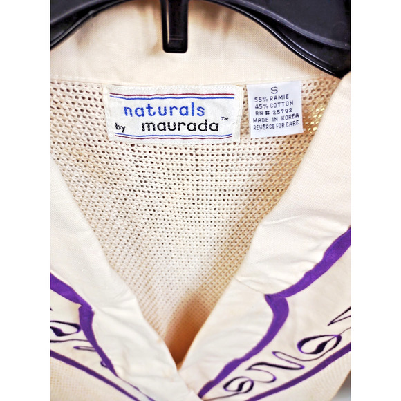 Vintage Maurada Embroidered Open Weave Crochet Coverup Sweater 80's Small Ramie - Picture 7 of 12